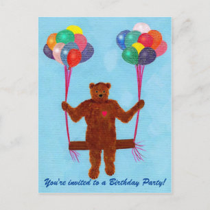 Postales invitadas de cumpleaños con globo de Oso 