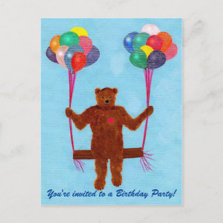 Postales invitadas de cumpleaños con globo de Oso 