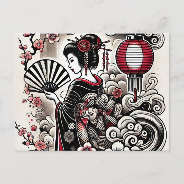 Postales japonesas de Geisha - Arte elegante (Anverso)