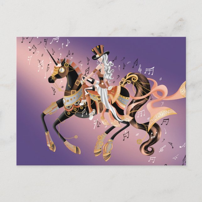 Postales mecánicas Steampunk y Lady Purple (Anverso)