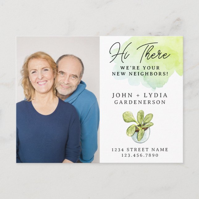 Postales modernas de acuarela de nuevo vecino (Anverso)