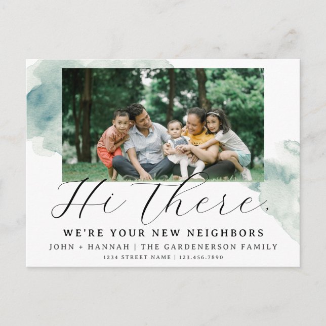 Postales modernas de acuarela de nuevo vecino (Anverso)