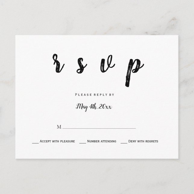 Postales modernas de b&w de boda rsvp (Anverso)
