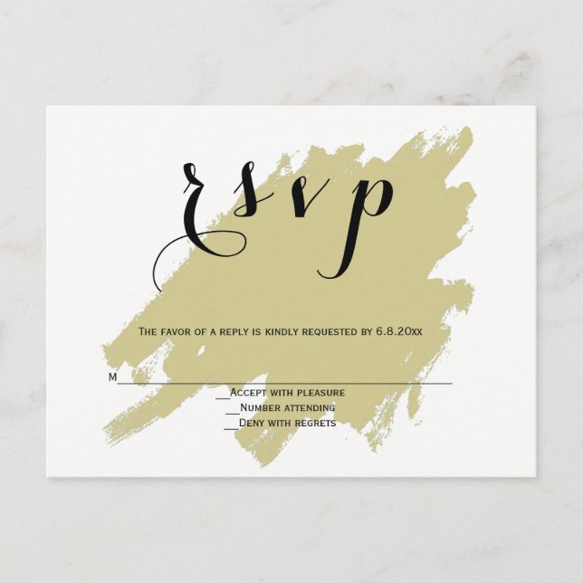 Postales modernas de pintura de oro de boda rsvp (Anverso)