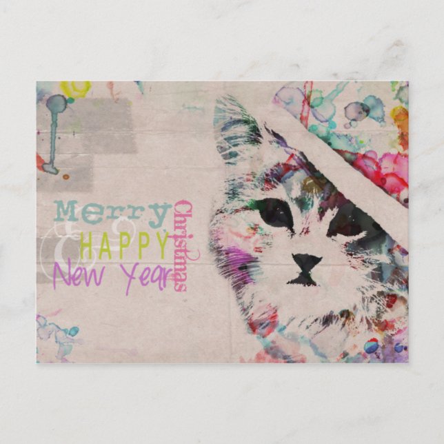 Postales navideñas de Watercolor Cat Merry (Anverso)