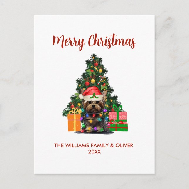Postales navideñas de yorkie y Navidades de árbol (Anverso)