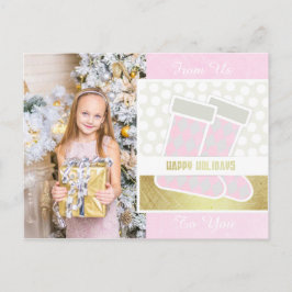 Postales navideñas felices rosadas y doradas