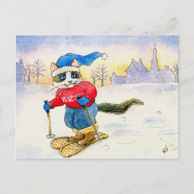 Postales para gatos con raqueta de nieve (Anverso)