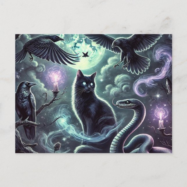Postales para gatos de bruja | Halloween Black Cat (Anverso)