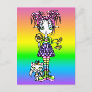 Postales para niños con flores de arcoiris de un g