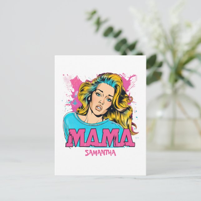 Postales personalizadas de arte pop retro mamá (20 (Anverso de pie)