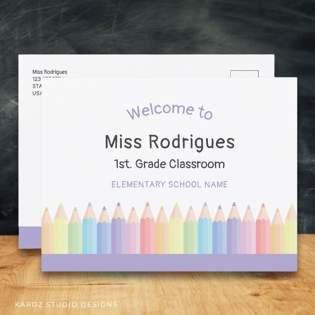 Postales personalizadas de bienvenida de profesore (Edit the grade, name, and school. Add your info and message on the back.)