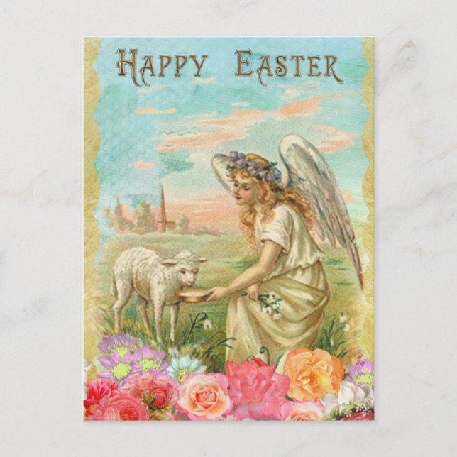 Postales personalizadas vintage Angel & Lamb Easte (Anverso)