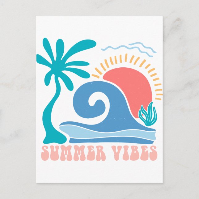 Postales Retro Beach Sun - "Summer Vibes" (Anverso)