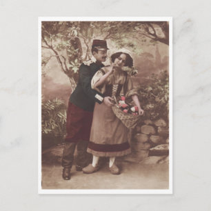 Postales románticas retro de Chica de soldados y c