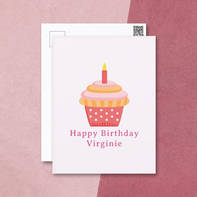 Postales rosadas para el cumpleaños feliz (Cupcake Happy Birthday Pink Postcard )