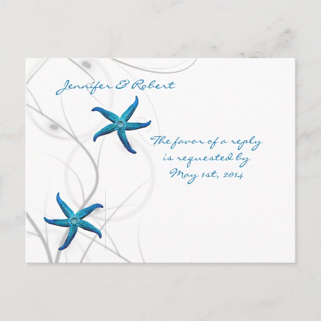 Postales RSVP de Blue Starfish and Silver Coral (Anverso)