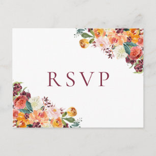 Postales RSVP de Boda de Flor Caída, Marrón Naranj