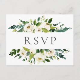 Postales RSVP de boda de Flor y Verdor Blanco