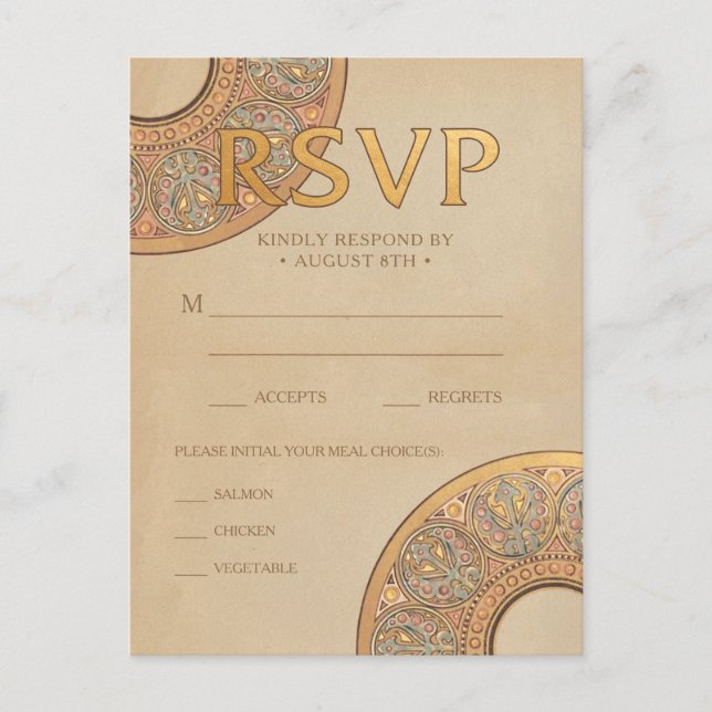 Postales RSVP de boda | Deco de Nouveau de Oro (Anverso)