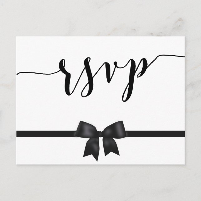 Postales RSVP De Boda Negra Y Blanca Con Bow (Anverso)