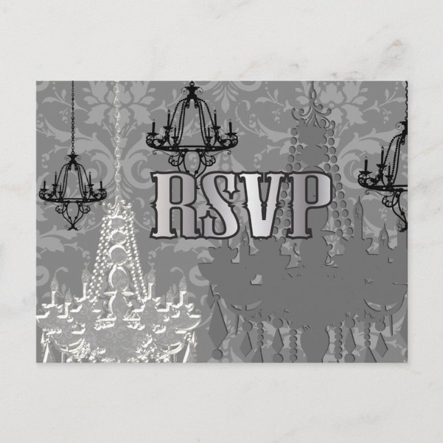 Postales RSVP de candelabro gris, negro y plateado (Anverso)