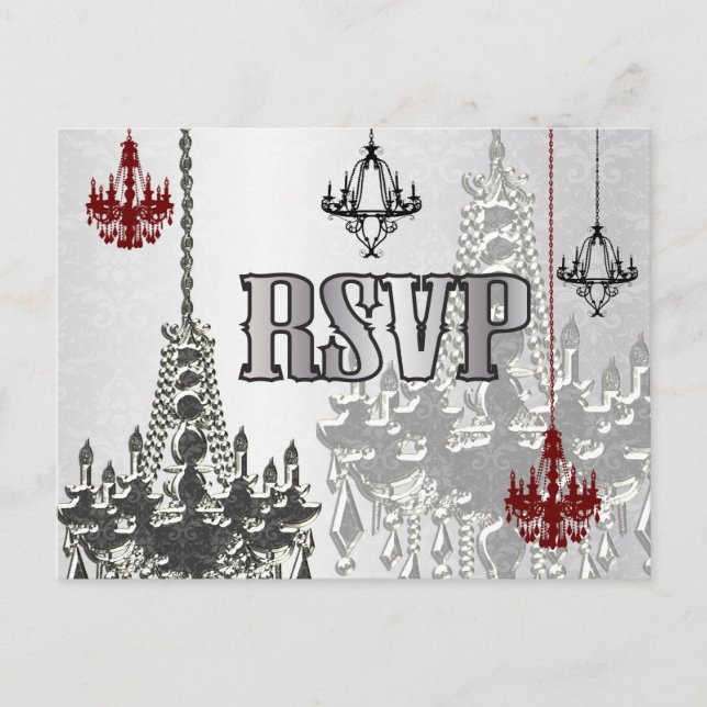 Postales RSVP de Candelabro rojo, negro y plateado (Anverso)