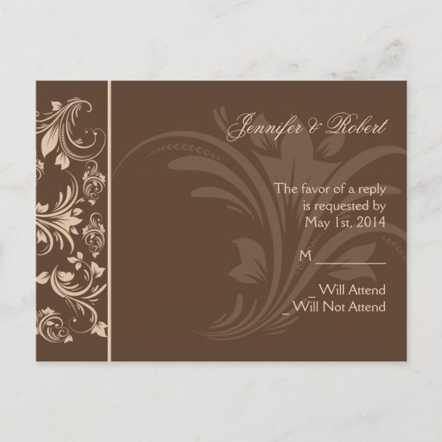 Postales RSVP de Chocolate y Floral Crema (Anverso)