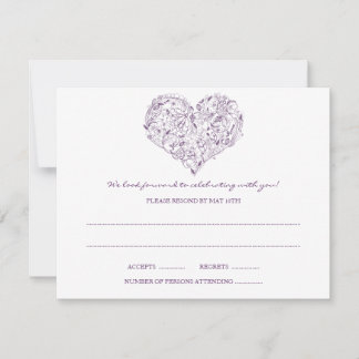 Postales RSVP de Corazón Floral (Púrpura)