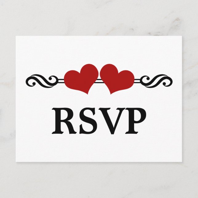 Postales RSVP de Corazones Elegantes, Rojo (Anverso)