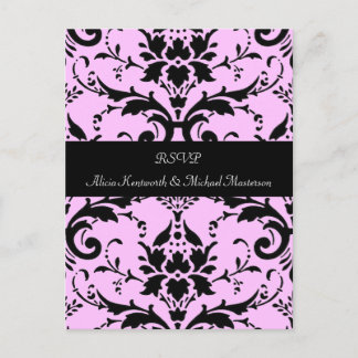 Postales RSVP de damasco rosa y negro