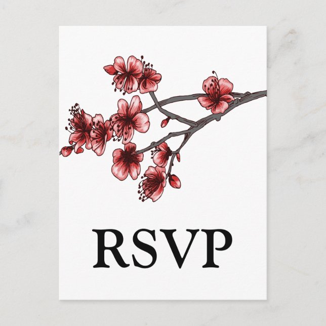Postales RSVP de Flores de Cerezo Simple Rojo (Anverso)
