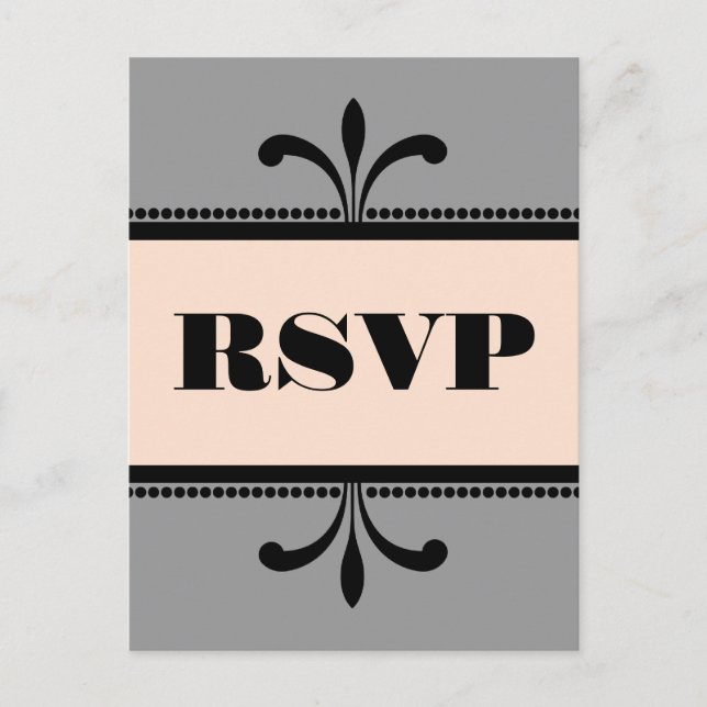 Postales RSVP de Gris/Peach Fancy Art Decó (Anverso)