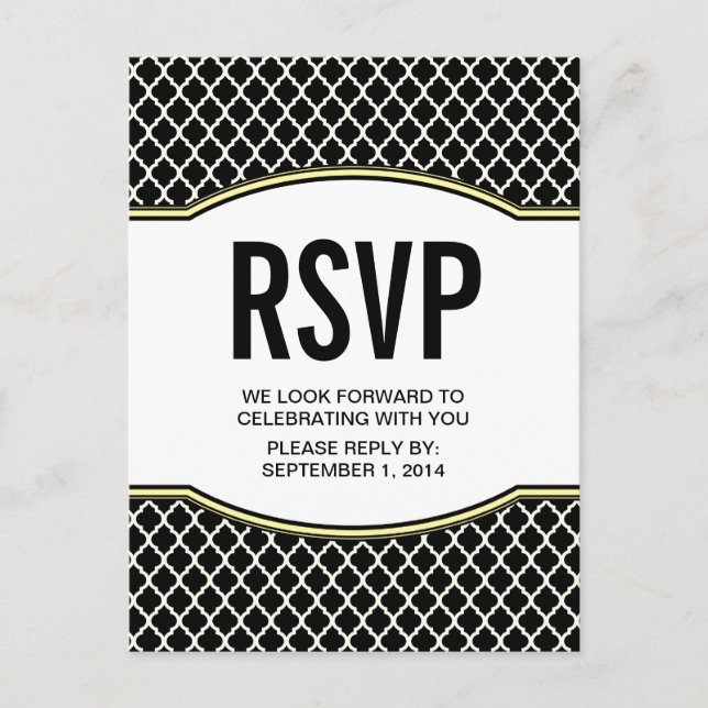Postales RSVP de Quatrefoil amarillo elegante (Anverso)