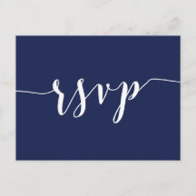Postales RSVP de simple boda azul de la marina
