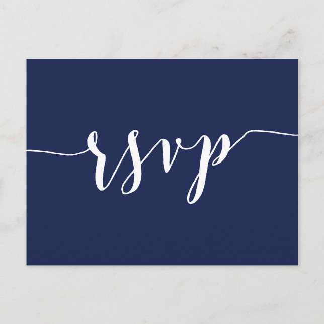 Postales RSVP de simple boda azul de la marina (Anverso)