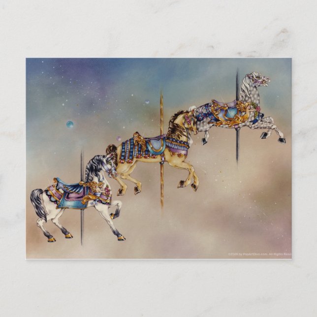 Postales - Tres caballos de carrusel (Anverso)