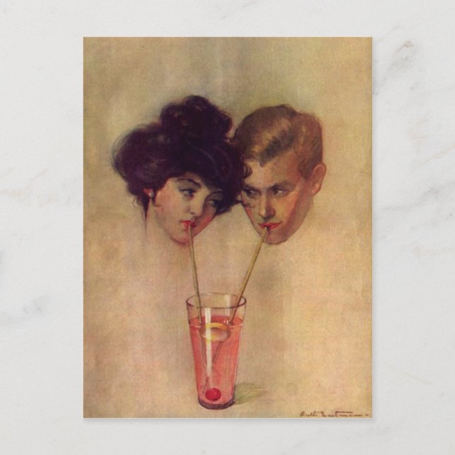 Postales Vintage con pareja joven refrescante (Anverso)