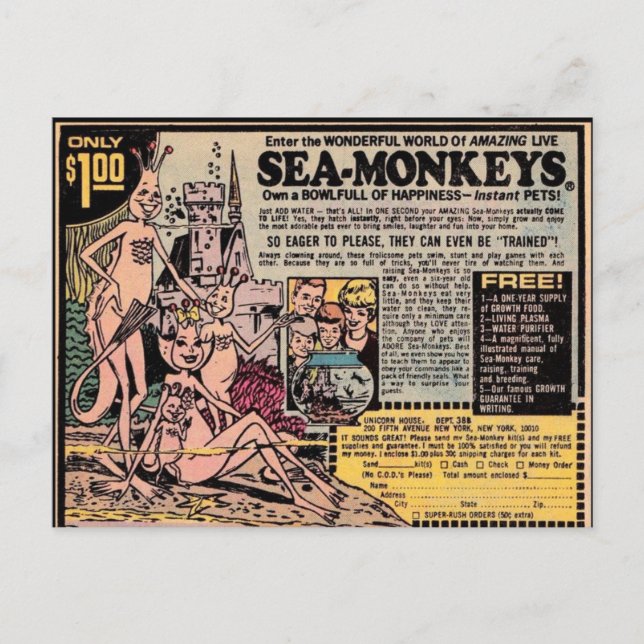 Postales VINTAGE DE SEA-MONKEYS (Anverso)