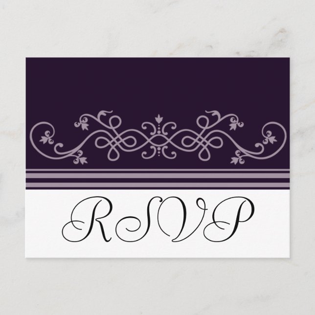 Postales violetas púrpura de Boda RSVP (Anverso)