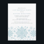 POSTCARD 21ª Invitación al copo de nieve azul<br><div class="desc">Los copos de nieve con acuarela azul muy elegantes crean un borde de bonito al final de esta invitación de cumpleaños para adultos. El diseño moderno y minimalista tiene un aire abierto y ventilado. La estética contemporánea atraerá a personas de todas las edades.</div>