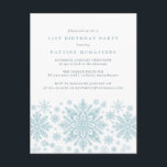 POSTCARD 21ª Invitación al copo de nieve azul<br><div class="desc">Los copos de nieve con acuarela azul muy elegantes crean un borde de bonito al final de esta invitación de cumpleaños para adultos. El diseño moderno y minimalista tiene un aire abierto y ventilado. La estética contemporánea atraerá a personas de todas las edades.</div>