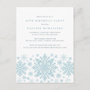 POSTCARD 65th Birthday Blue Snowflake Invitación