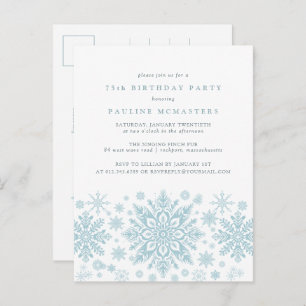 POSTCARD 75th Birthday Blue Snowflake Invitación