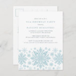 POSTCARD 90th Birthday Blue Snowflake Invitación<br><div class="desc">Los copos de nieve con acuarela azul muy elegantes crean un borde de bonito al final de esta invitación de cumpleaños para adultos. El diseño moderno y minimalista tiene un aire abierto y ventilado. La estética contemporánea atraerá a personas de todas las edades.</div>