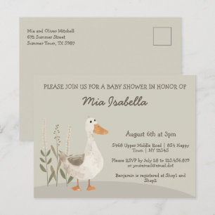 Postcarta de invitación a Baby Shower con ganso de