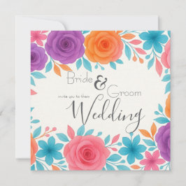 Postcarta de invitación a boda floral acuarela