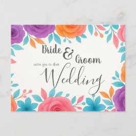 Postcarta de invitación a boda floral acuarela
