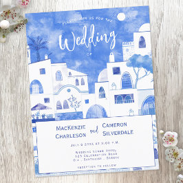 Postcarta de invitación a bodas de Santorini