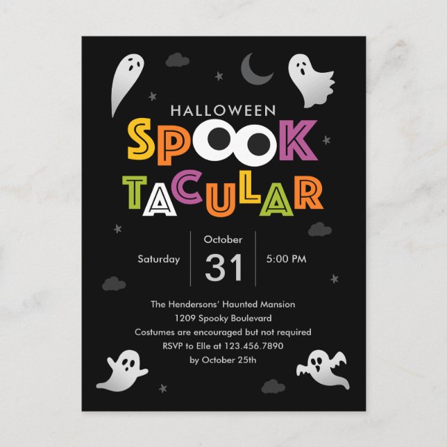 Postcarta de invitación a fiesta de Halloween Spoo (Anverso)